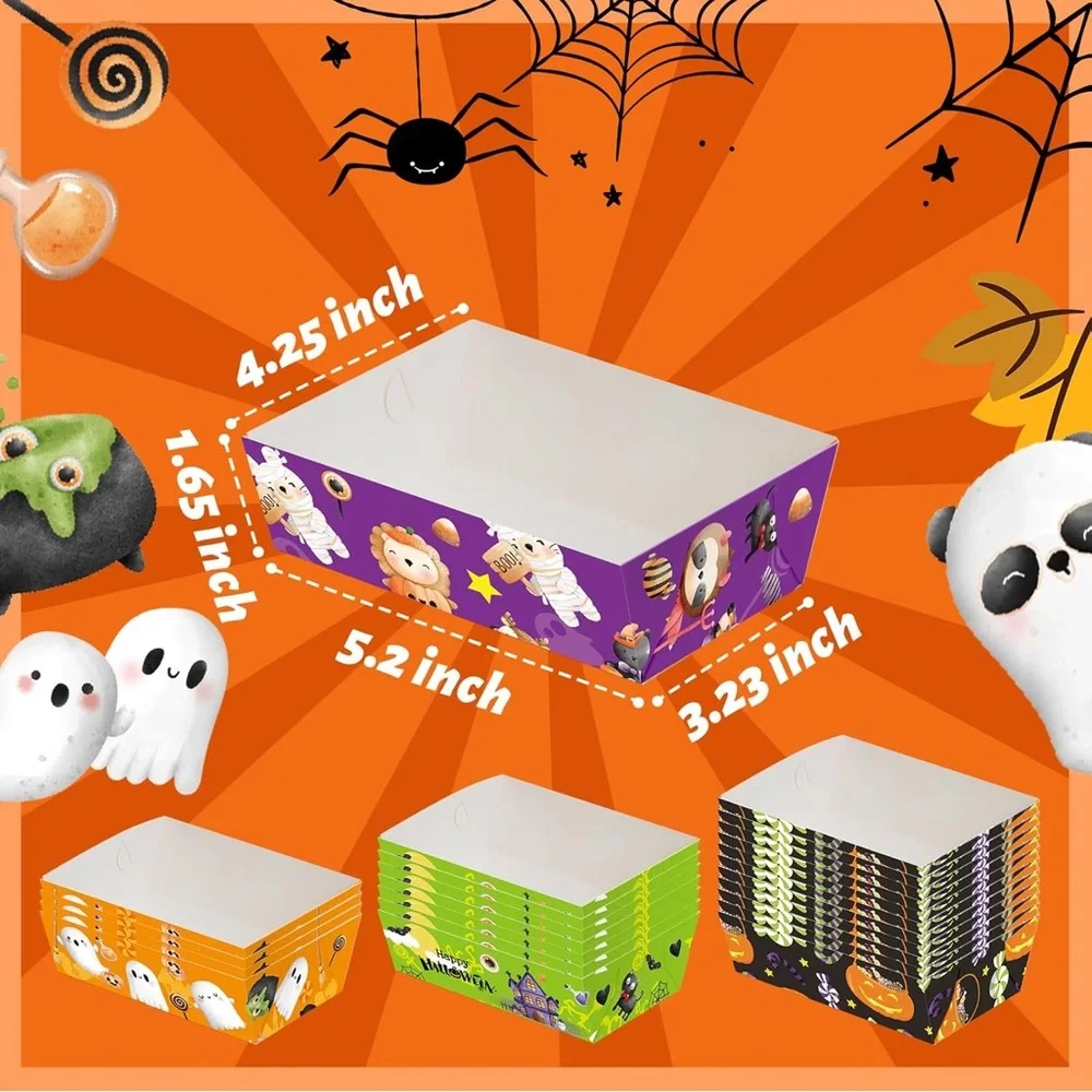 WorldBazaar Halloween Paper Food Trays 60PCS Disposable Party Treat Snack Holder